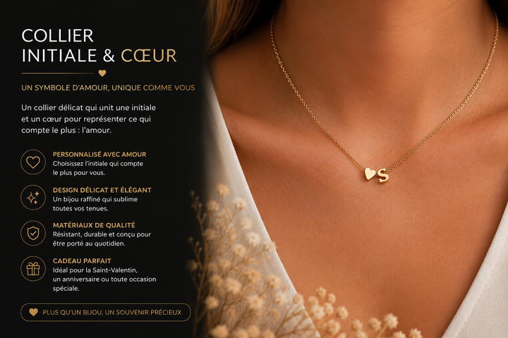 Collier Initiale &amp; Cœur Personnalisé