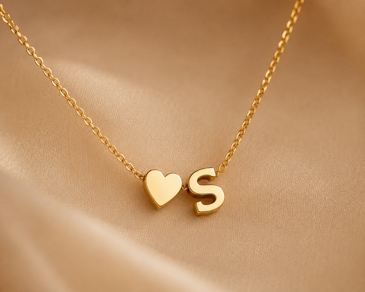 Collier Initiale &amp; Cœur Personnalisé