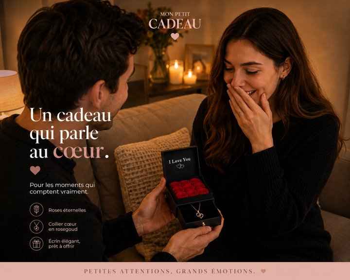 Coffret Roses Éternelles &amp; Collier Cœur
